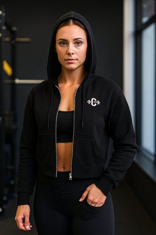 Fleeced Zip-Up Cropped Hoodie
